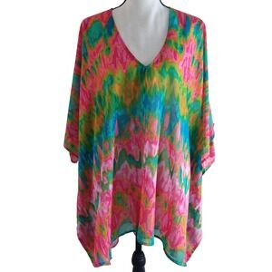 Show Me Your Mumu Tie Dye V Neck Caftan Top‎ Cover Up Colorful  Sz S USA